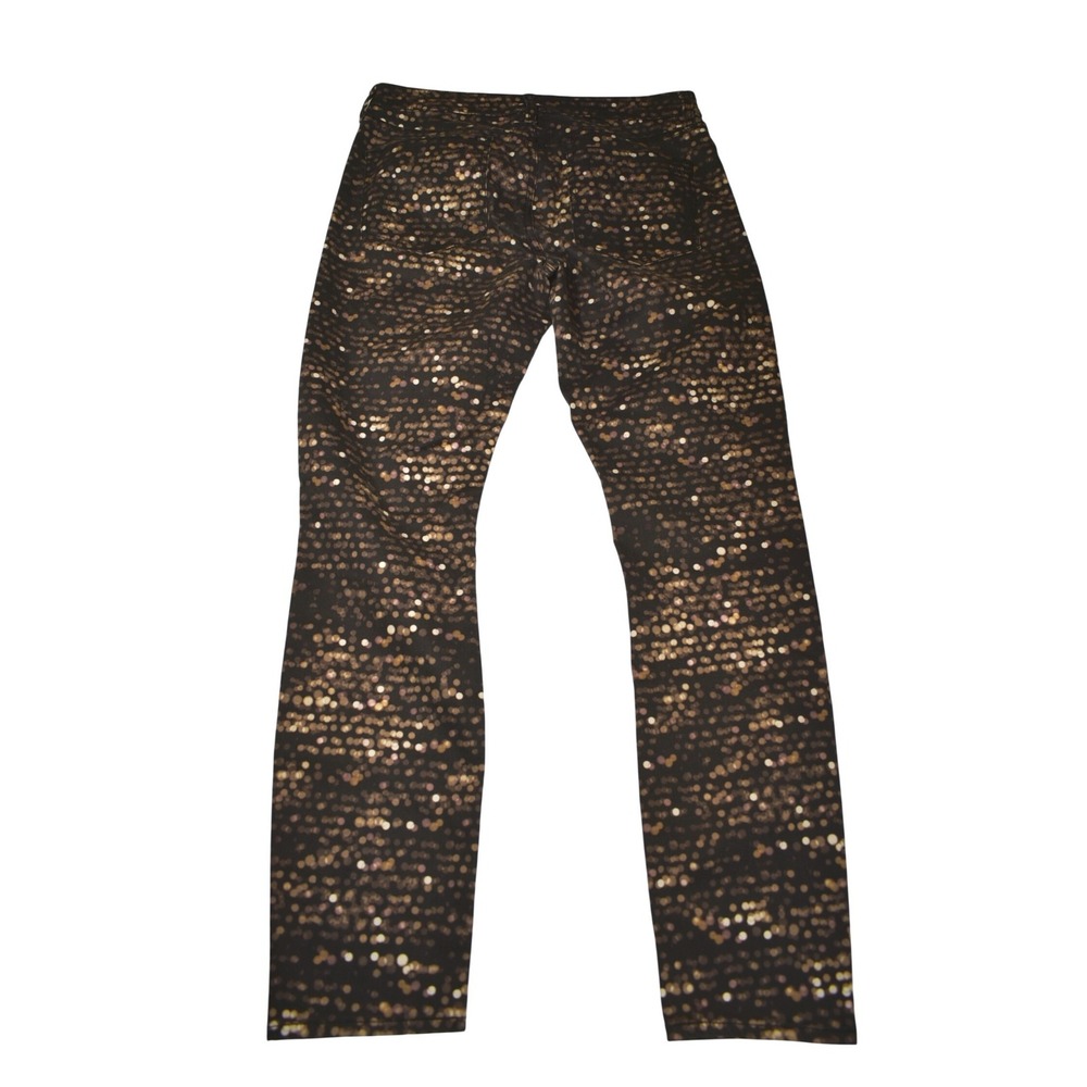 Tory Burch Womens Metallic Gold Bokeh Dot Print Skinny Jeans Black Size 30